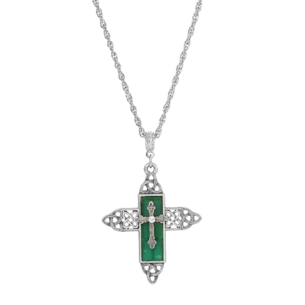 Symbols Of Faith Triquetra Cross Glass Pendant Necklace 28"L