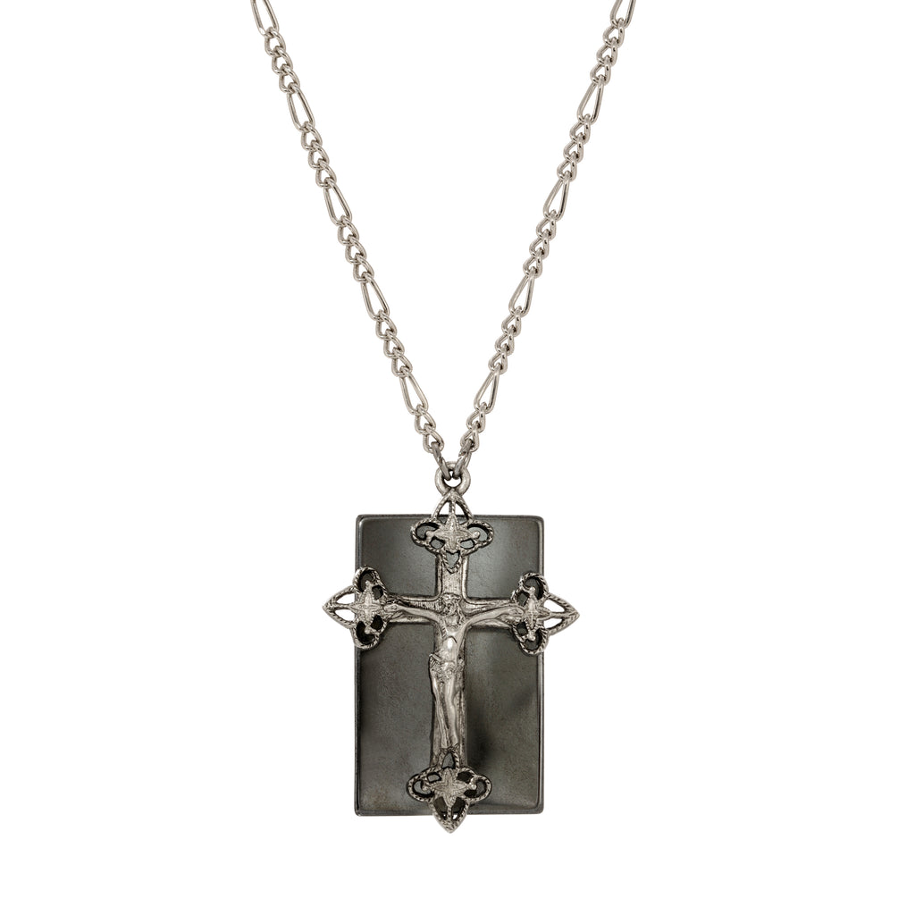 Gemstone & Crucifix Pendant Necklace 28"
