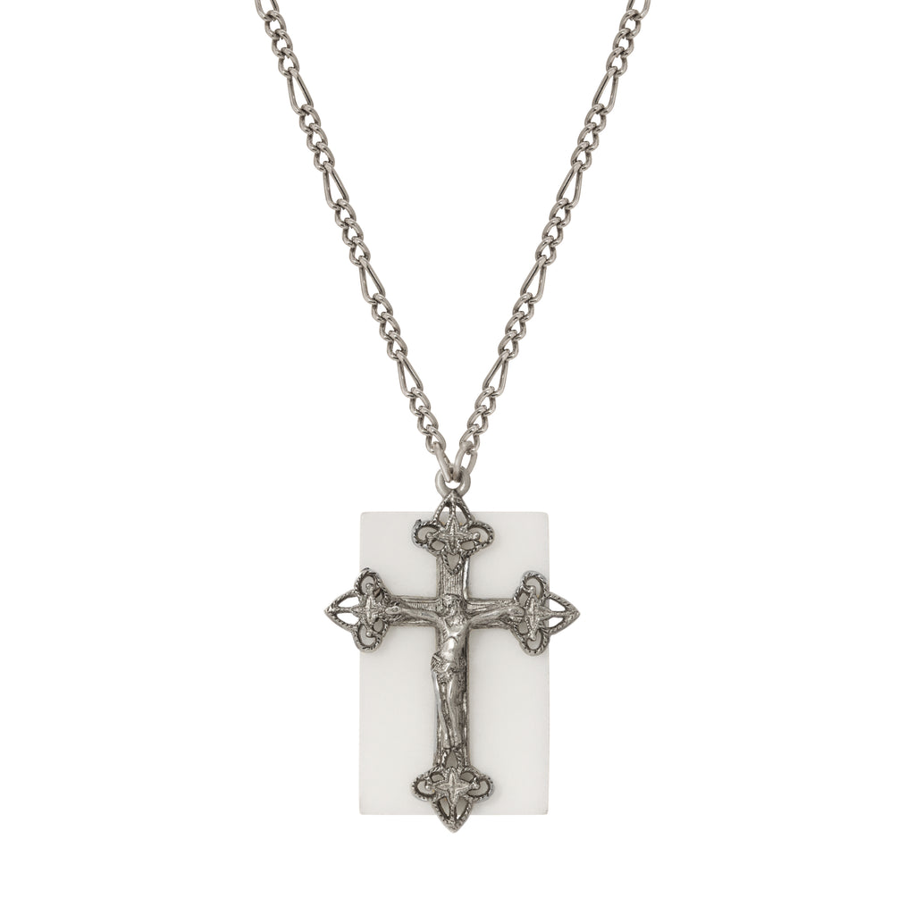 Gemstone & Crucifix Pendant Necklace 28"