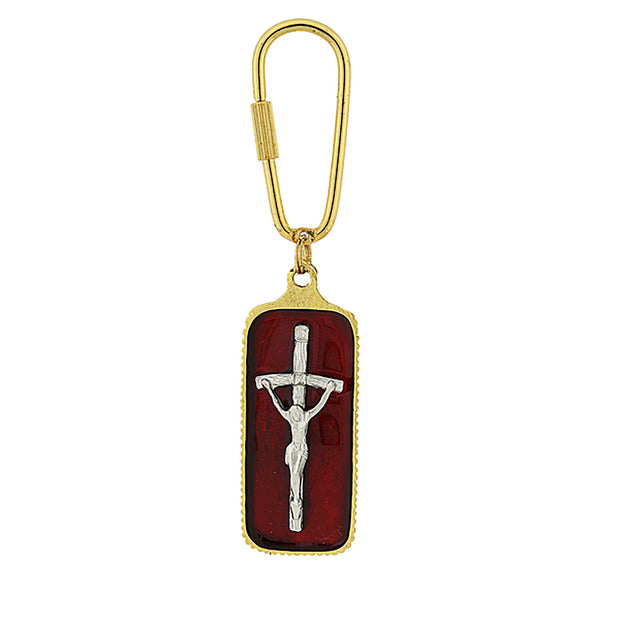 Two Tone Red Enamel Papal Crucifix Key Chain