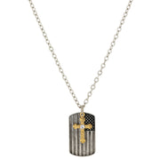 Cross Charm & American Flag Dog Tag Necklace 24"L