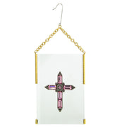 Gold Tone Crystal Cross Glass Hanging Ornament