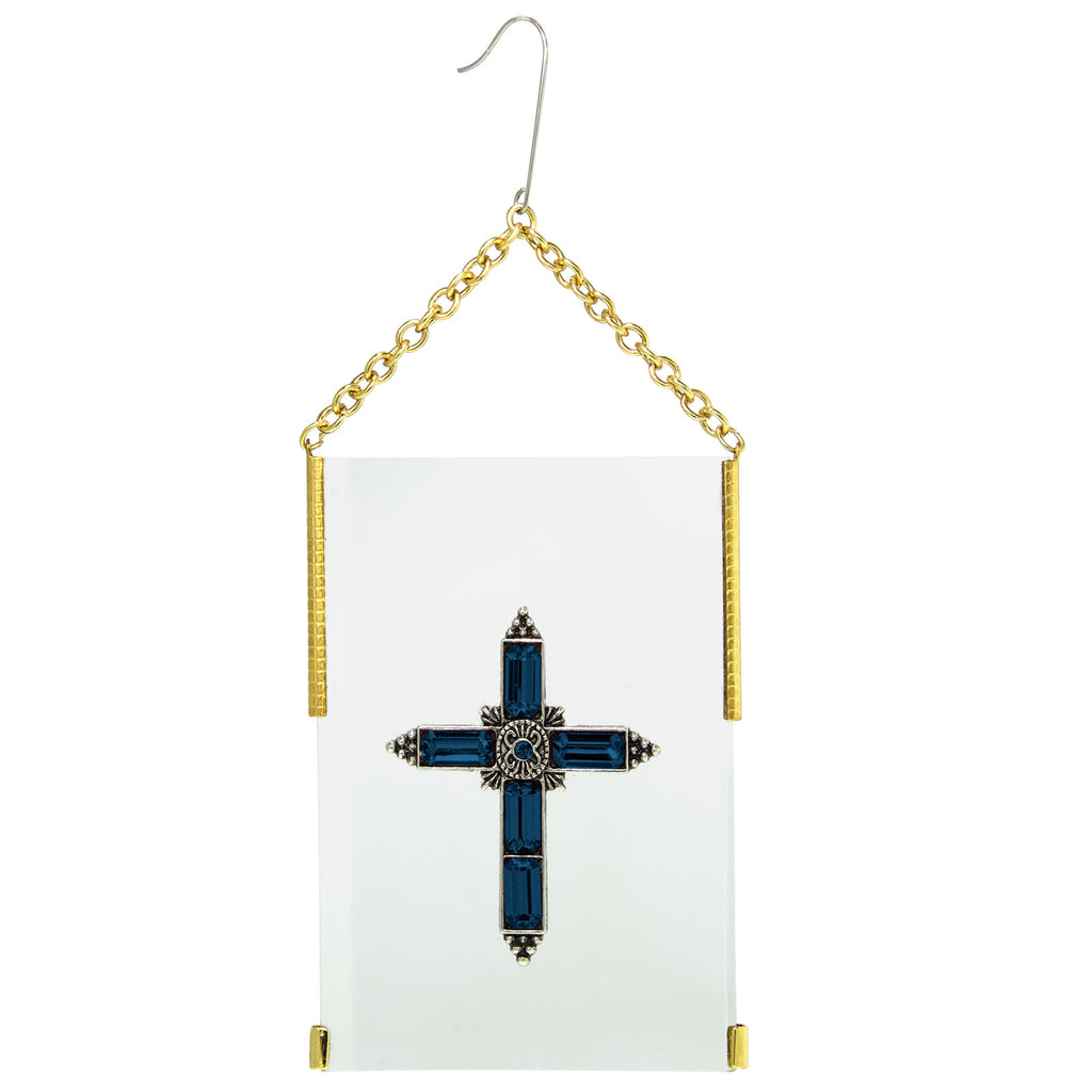 Gold Tone Crystal Cross Glass Hanging Ornament Crystal Clear