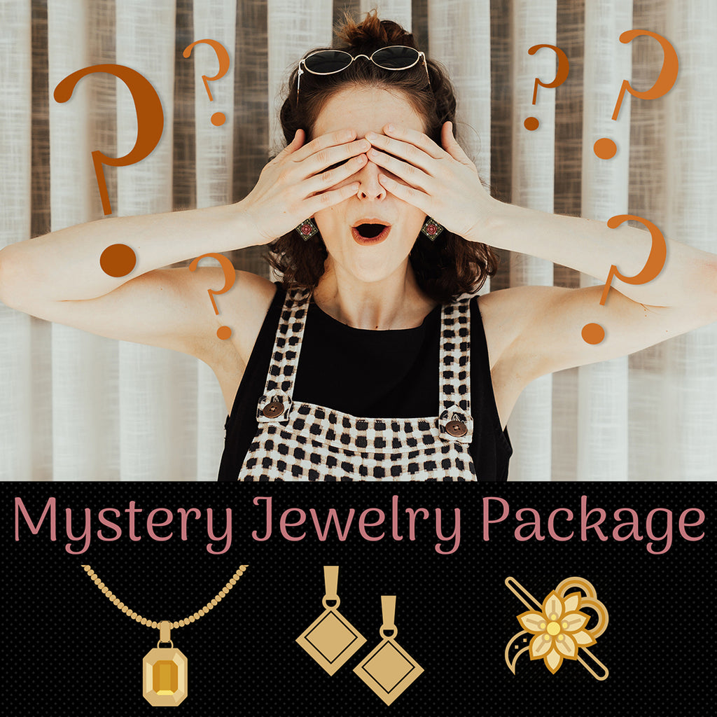 $50.00 Value Mystery Jewelry Box One Necklace, One Earring and One Brooch
