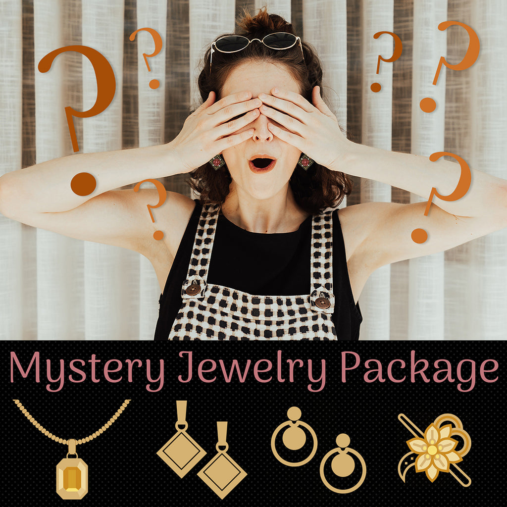 $150.00 Value Mystery Jewelry Box  One Necklace, Two Earrings and One Brooch