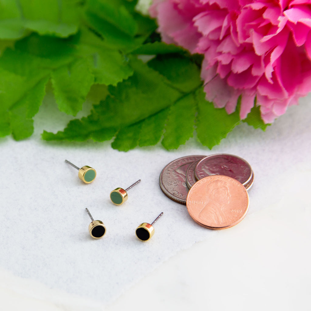 14K Gold Dipped Round Enamel Button Dainty Earring (Small)